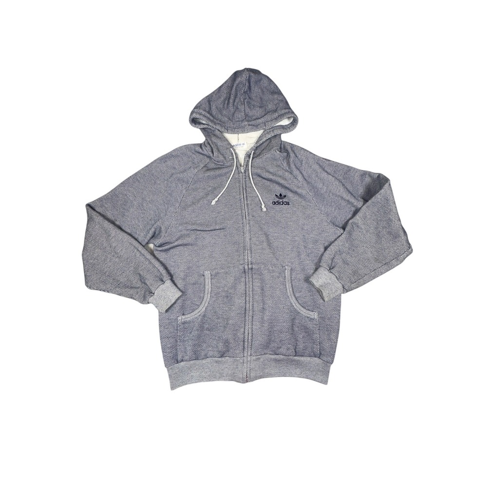 Vintage Adidas Descente Trefoil Zip Up Hoodie Blue Textured Knit ADS-171 L